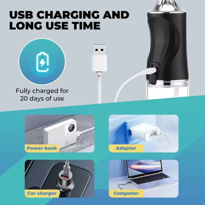 Oral Irrigator Portable USB Rechargeable Dental Water Flosser Water Jet Floss Tooth Pick 4 Jet Tip 220Ml 3 Modes IPX7 Waterproof