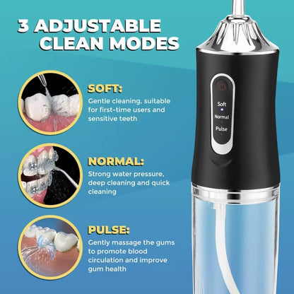Oral Irrigator Portable USB Rechargeable Dental Water Flosser Water Jet Floss Tooth Pick 4 Jet Tip 220Ml 3 Modes IPX7 Waterproof