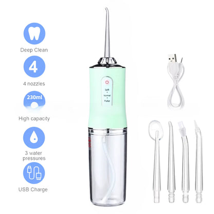 Oral Irrigator Portable USB Rechargeable Dental Water Flosser Water Jet Floss Tooth Pick 4 Jet Tip 220Ml 3 Modes IPX7 Waterproof