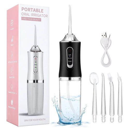 Oral Irrigator Portable USB Rechargeable Dental Water Flosser Water Jet Floss Tooth Pick 4 Jet Tip 220Ml 3 Modes IPX7 Waterproof